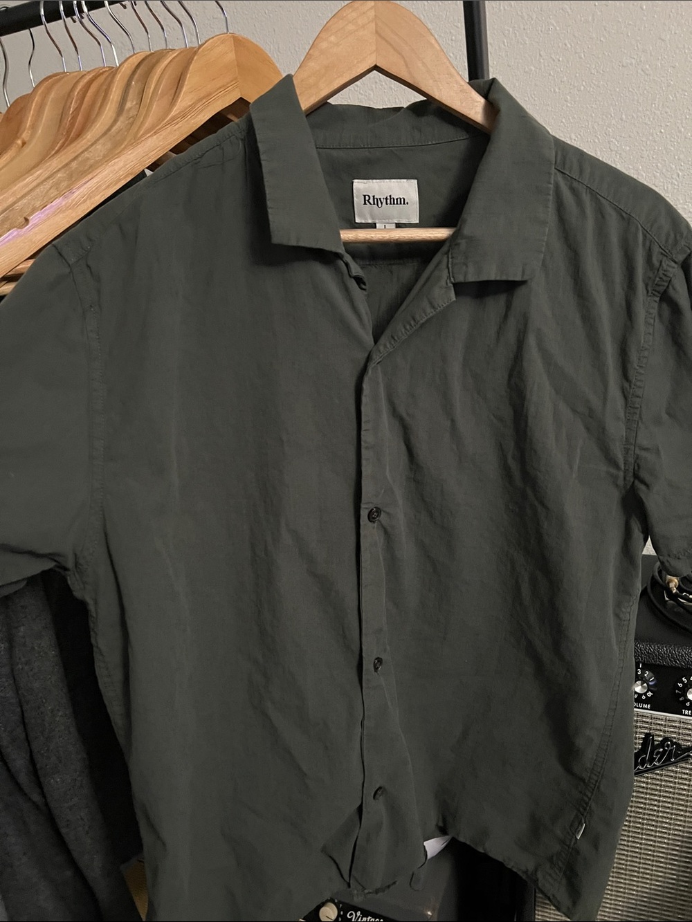 Rhythm Men's Dark Olive Green Casual Button-Down Shirt